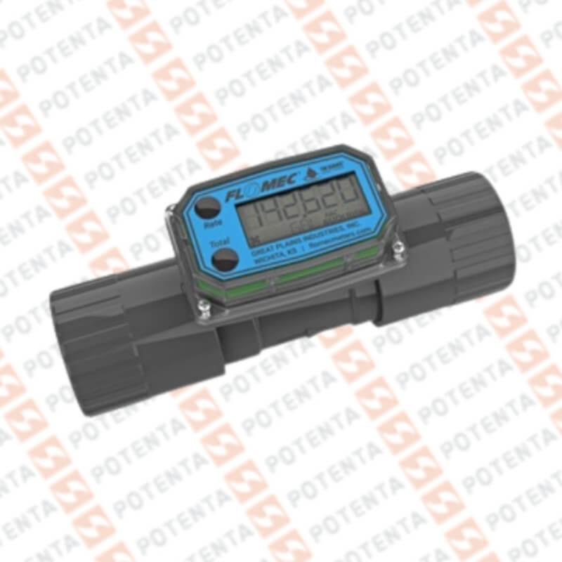 Flujometro turbina, agua, bateria, pulsos, display, 2…20gpm, 3/4npt-H, Flomec