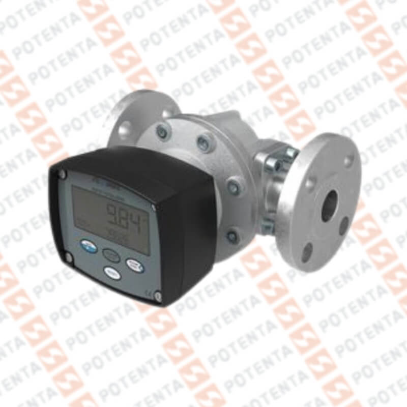 Flujometro OM, engranajes ovales, display, 13-260gpm, pulsos npn, 80°C, alu, 3PLG Ansi150, Flomec