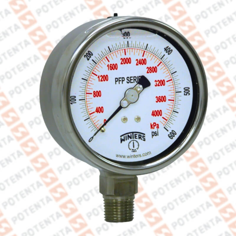Manometro PFP, dial 2.5, ZR, 0-600psi/bar 1%, 1/4npt inf, ss/ss, ip66, Winters