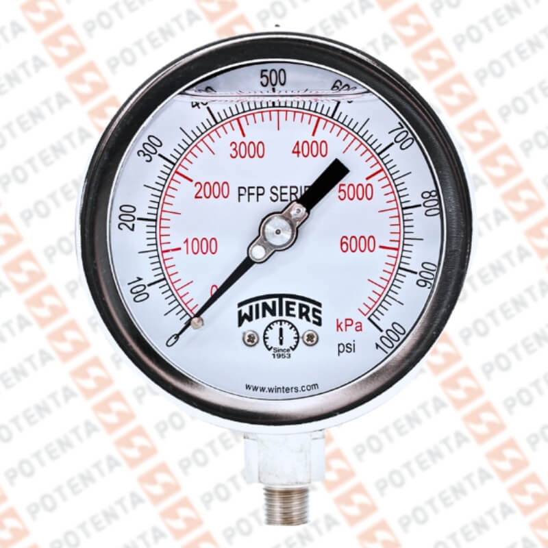 Manometro PFP, dial 2.5, ZR, 0-1000psi/bar 1%, 1/4npt inf, ss/ss, ip66, Winters