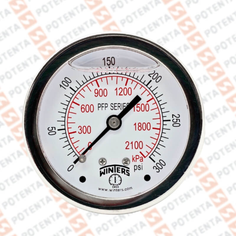 Manometro PFP, dial 2.5 ZR, 0-300psi/bar 1%, 1/4npt post, ss/ss, ip66, Winters