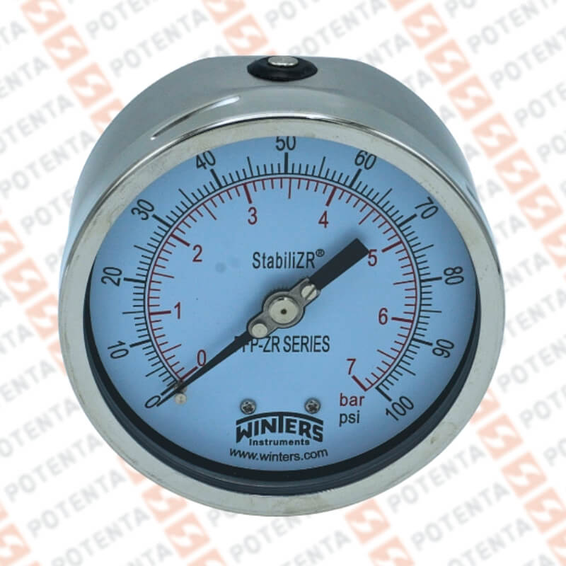 Manometro PFP, dial 2.5 ZR, 0-100psi/bar 1%, 1/4npt post, ss/ss, ip66, Winters