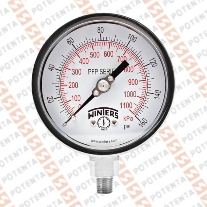 Manometro PFP, dial 4 ZR, 0-160psi/bar 1%, 1/2npt inf, ss/ss, ip66, Winters