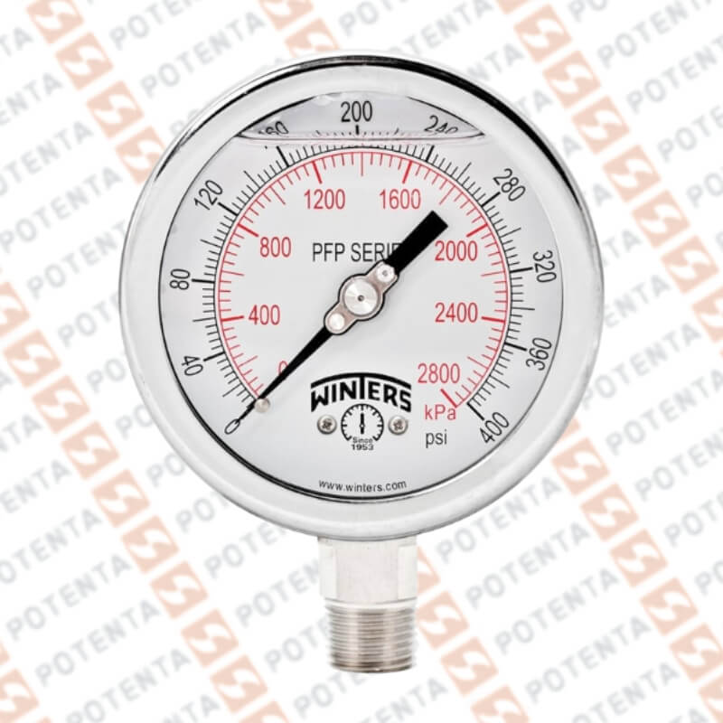 Manometro PFP, dial 4 ZR, 0-400psi/bar 1%, 1/2npt inf, ss/ss, ip66, Winters