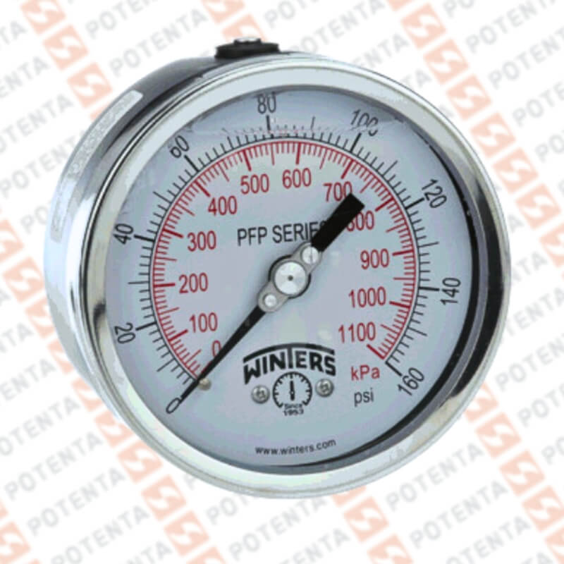 Manometro PFP, dial 4 ZR, 0-160psi/bar 1%, 1/4Npt Pos, ss/ss, ip66, Winters