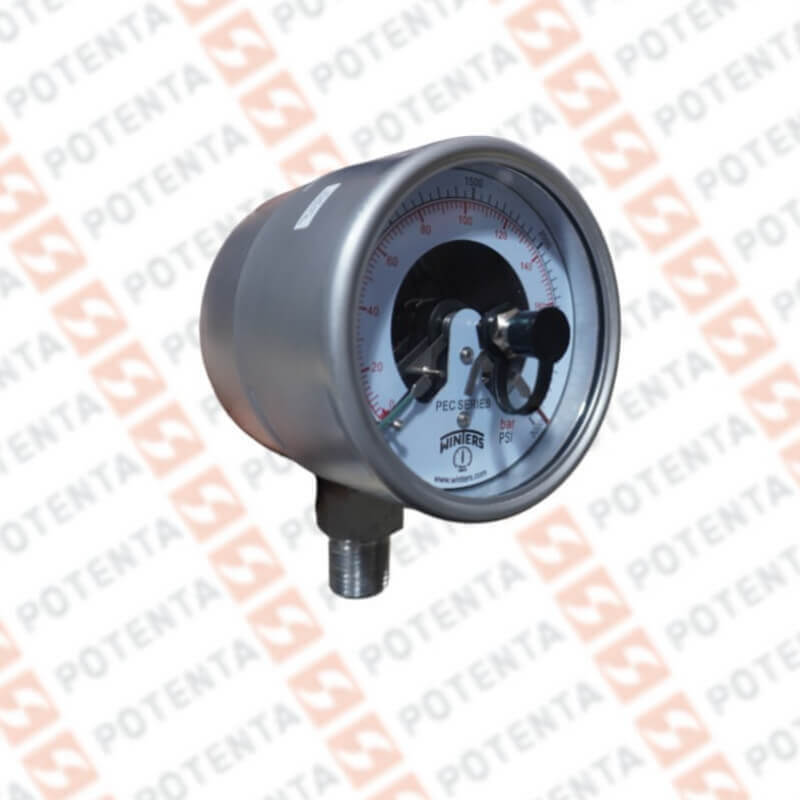 Manometro PEC, dial 4, 0-160psi/bar, Contactos 2spdt, 1/2npt inf, ss/ss, ip65, Winters