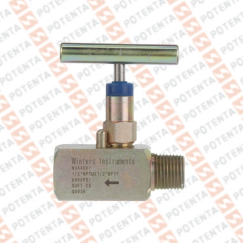 Valvula aguja NVA, regulacion, inst 1/4npth, pro 1/4nptm, cuerpo 316ss, 6000psi, Winters