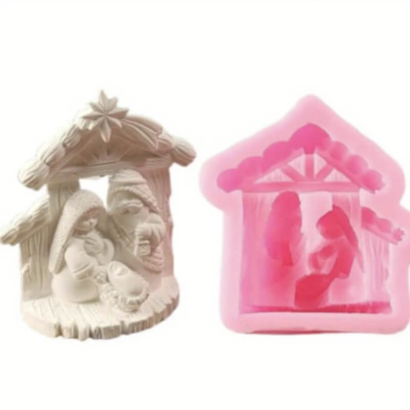 Molde de silicona con diseño de Pesebre Navideño para uso en Velas, Jabones, resina, chocolate, porcelana fría o yeso.