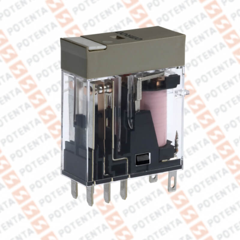 Rele electromecanico G2R, 120Vac, 8p-planos-2PDT-5A, led indicador, con/bloqueo, Omron
