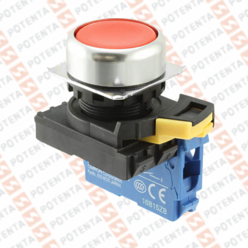 Pulsador A22N, metálico completo rojo con retorno 22mm no, Omron