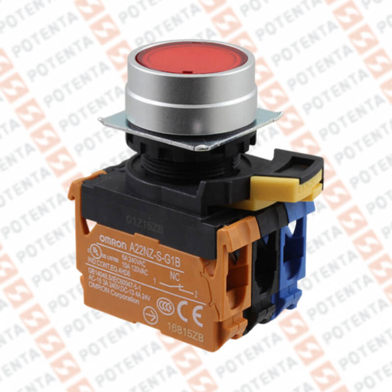 Pulsador A22N, metálico completo led rojo 24dc ret 22mm no+nc, Omron