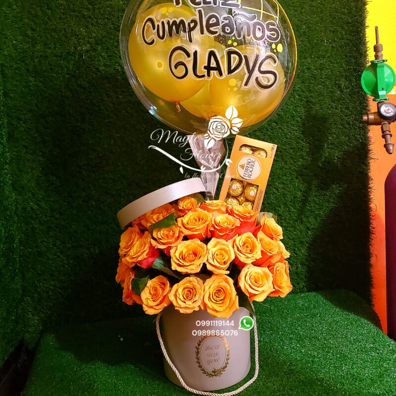 Box con Rosas Amarillas con Caja de Ferrero Rocher