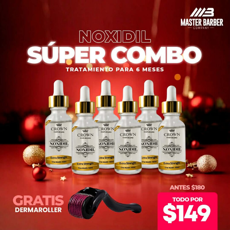 SUPER COMBO Noxidil 6 Meses | Tratamiento Completo para crecimiento de Barba y Cabello| Minoxidil 12%| Mundo Barba