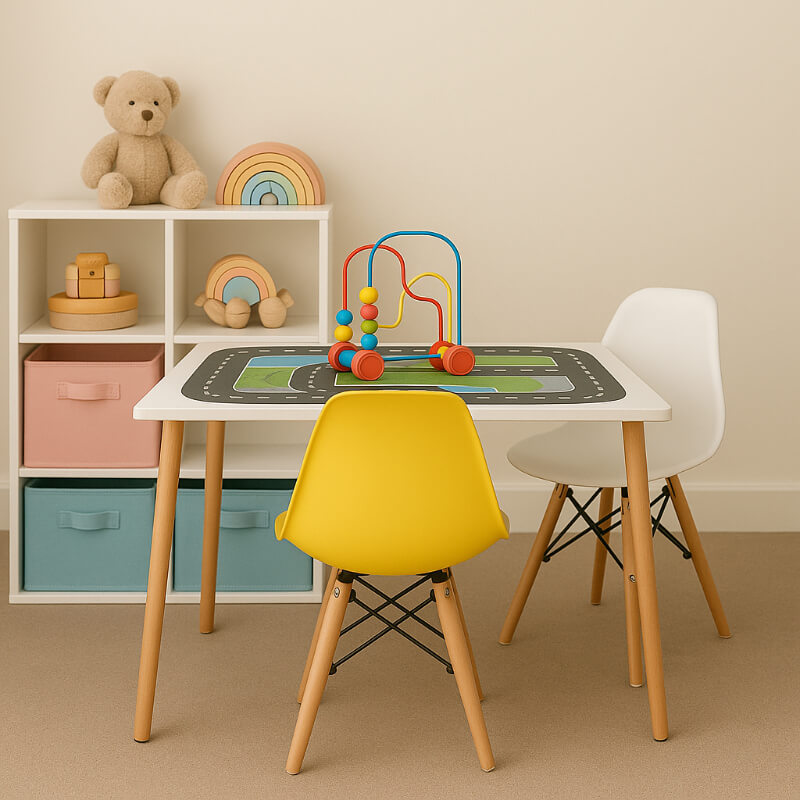 Mesa rectangular con sillas