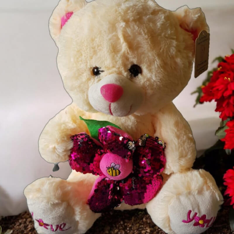 Osito Amor Brillante: Peluche con Flor Mágica en Ibarra