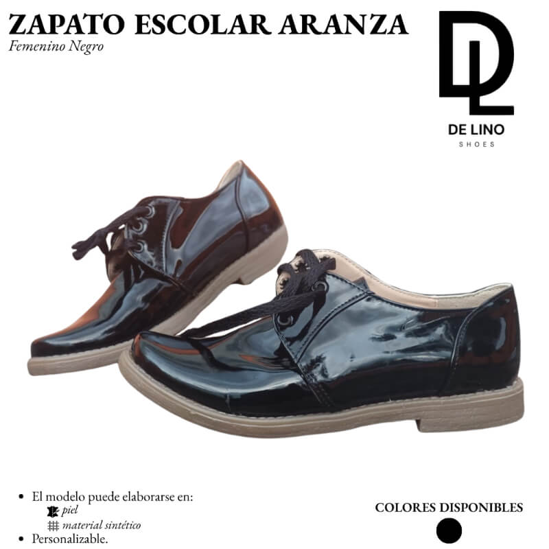 Zapato Escolar para Niña Aranza en Material Sintético Negro | Tallas 2 al 6 | Hecho en México