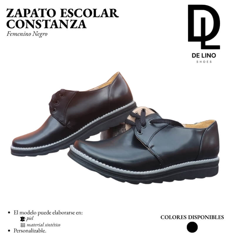 Zapato Escolar para Niña Constanza | Piel Negra con Suela Negra | Tallas 2 al 6 | Hecho Artesanalmente en México