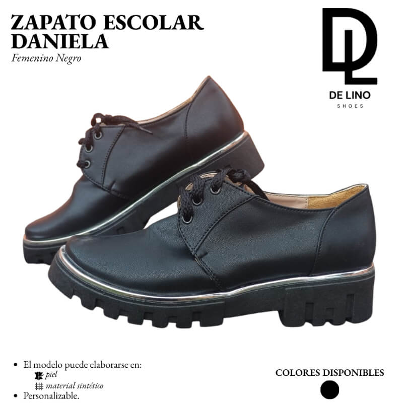 Zapato Escolar para Niña Daniela | Sintético Negro con Suela Traktor | Tallas 2 al 6 | Hecho en México