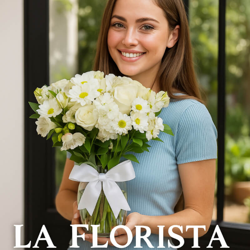 Arreglo Elegancia Blanca: Rosas y Margaritas en Jarrón en Ibarra