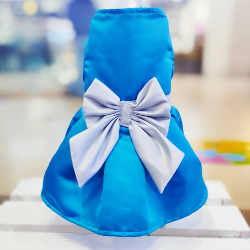 VESTIDO PODESUA TURQUESA CON LAZO PLATEADO