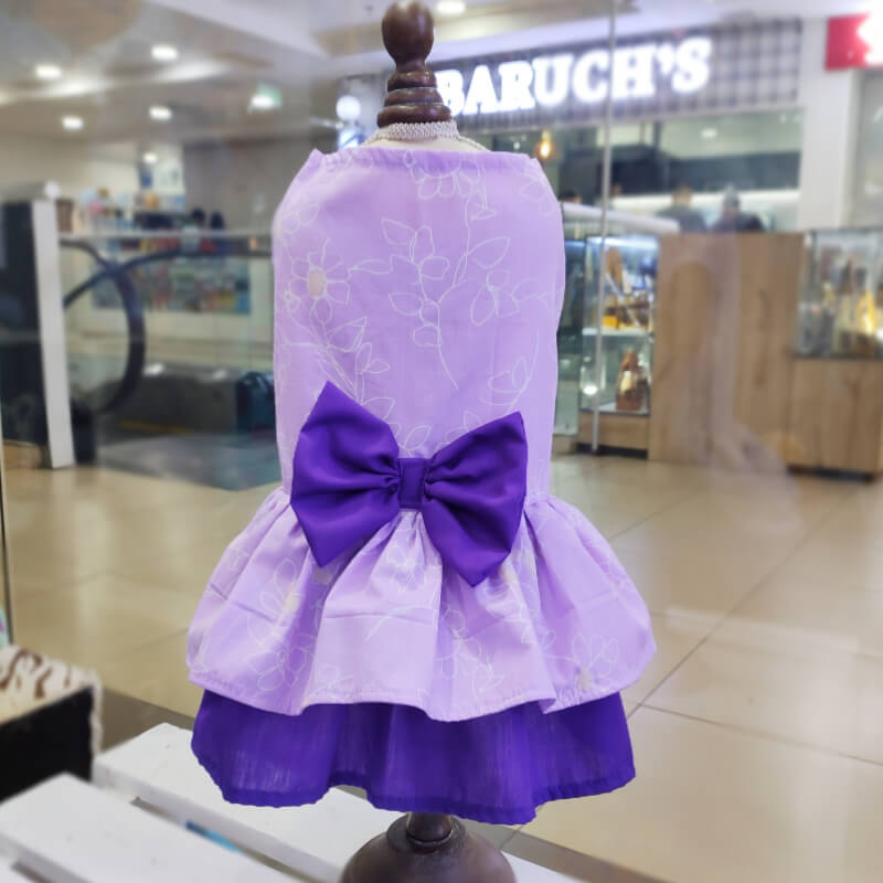 VESTIDO LILA PASTEL CON LAZO MORADO