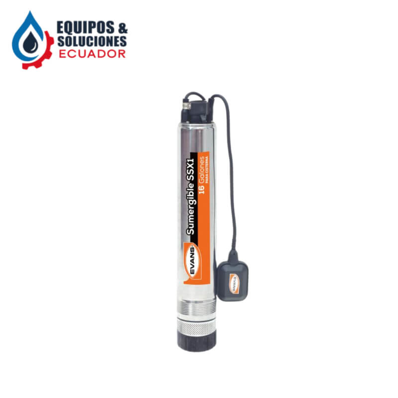 Bomba Sumergible 0.5 HP tipo lápiz de acero inoxidable Evans. Motor monofásico de 1/2 Hp | Equipos & Soluciones Ecuador