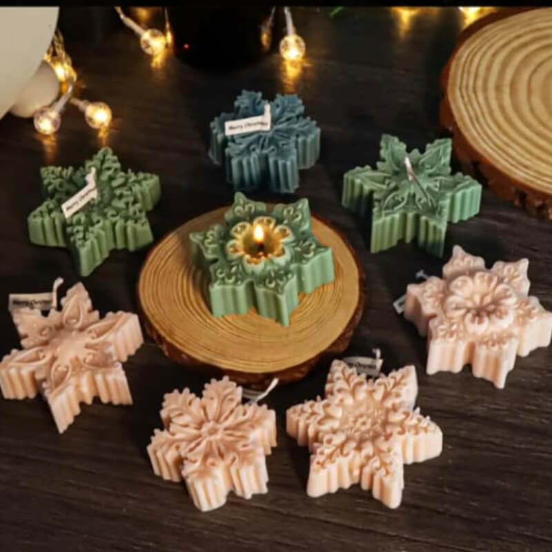 Moldes de silicona con diseño de Copos de nieve 5 diseños variados para uso en Velas, Jabones, resina, chocolate (valor unitario en la descripcion)