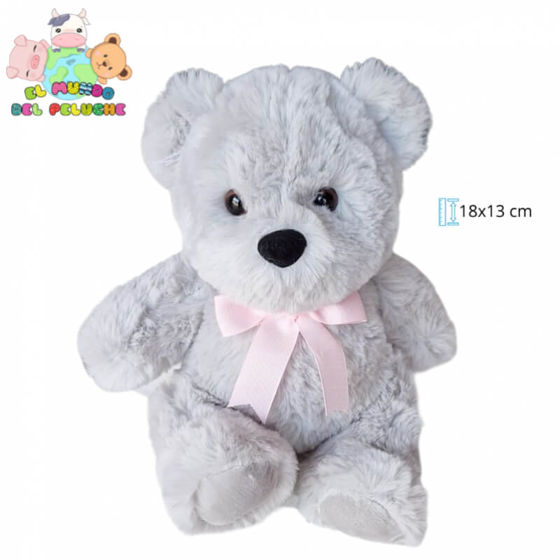 Oso Elías Gris con Moño | Oso Clásico Mini | 18×13 cm | El Mundo del Peluche