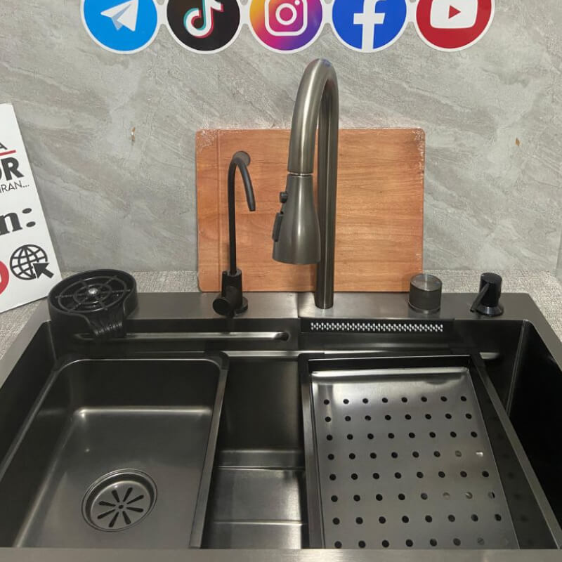 Fregadero cascada grafito con llave purificadora negra