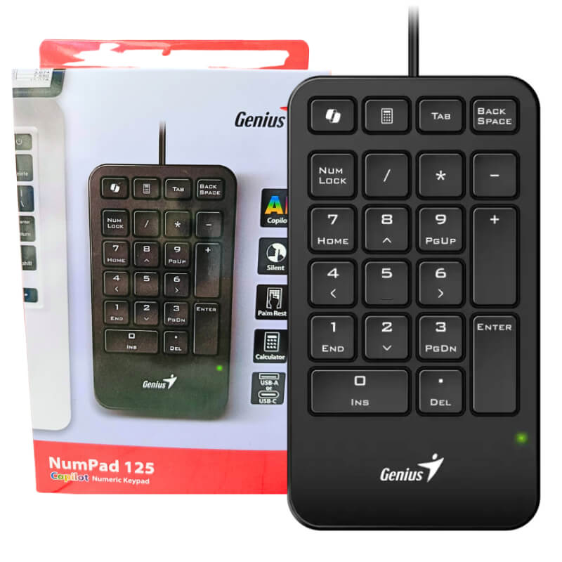 TECLADO GENIUS NUMERICO NUMPAD 125 USB ALAMBRICO TIPO C /NEGRO /COPILOT /WIN Y MAC