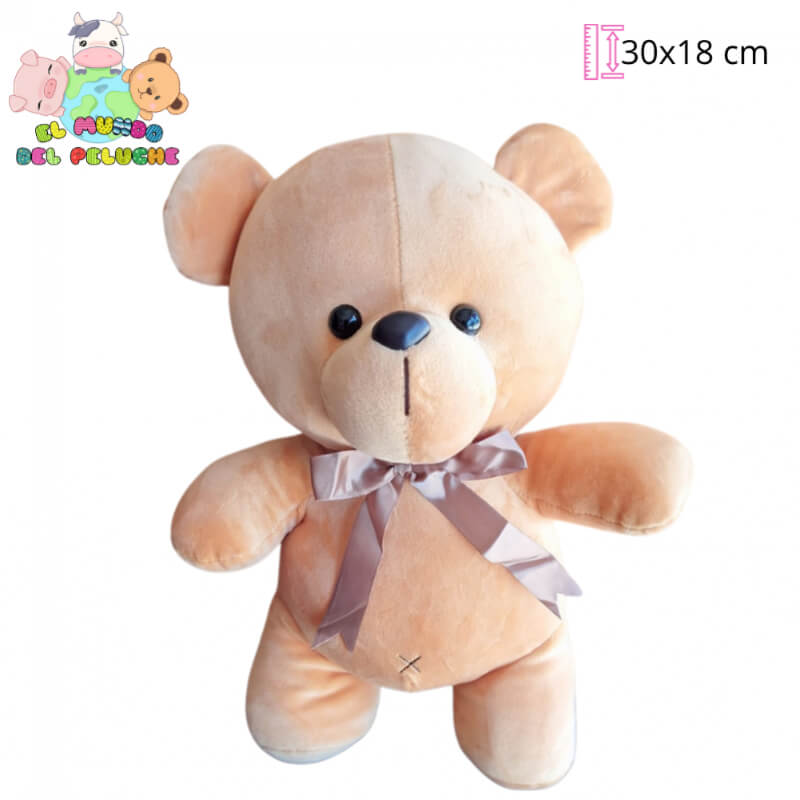 Oso Soft Importado | Peluche con Moño de Satín | 30x18 cm | El Mundo del Peluche
