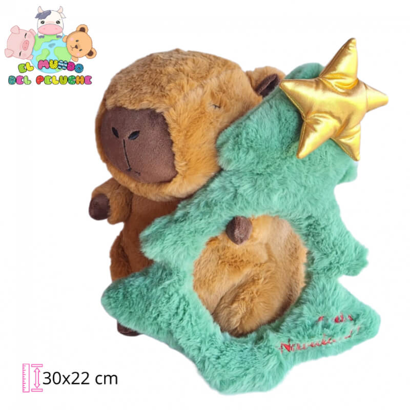 Capibara Navideño | Peluche Edición Especial con Árbol y Estrella Dorada | 30x22 cm | El Mundo del Peluche