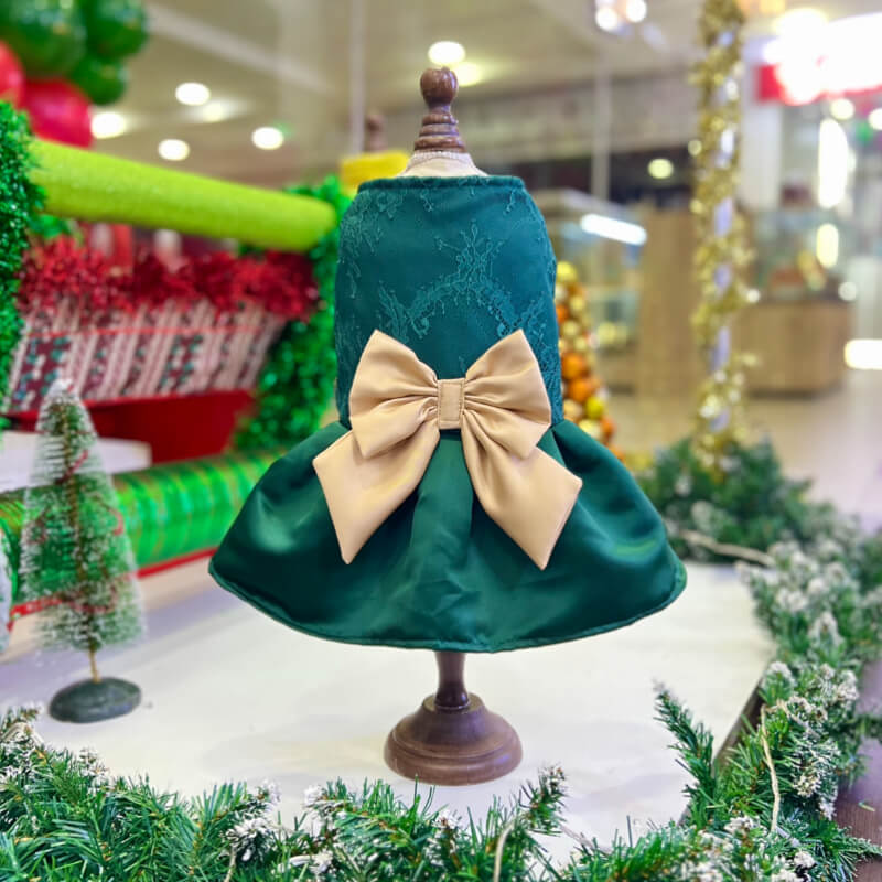 VESTIDO PODESUA VERDE ESMERALDA DE RANDA Y UN MAXI LAZO DORADO