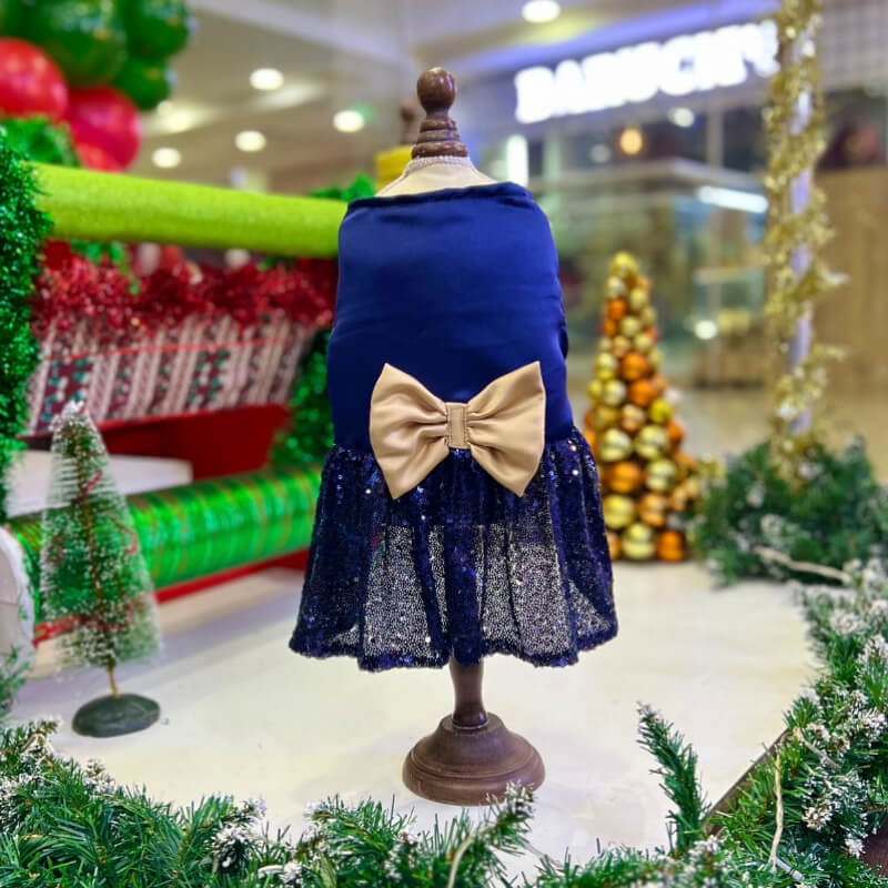 VESTIDO PODESUA ELEGANTE AZUL MARINO Y LENTEJUELAS CON UN MAXI