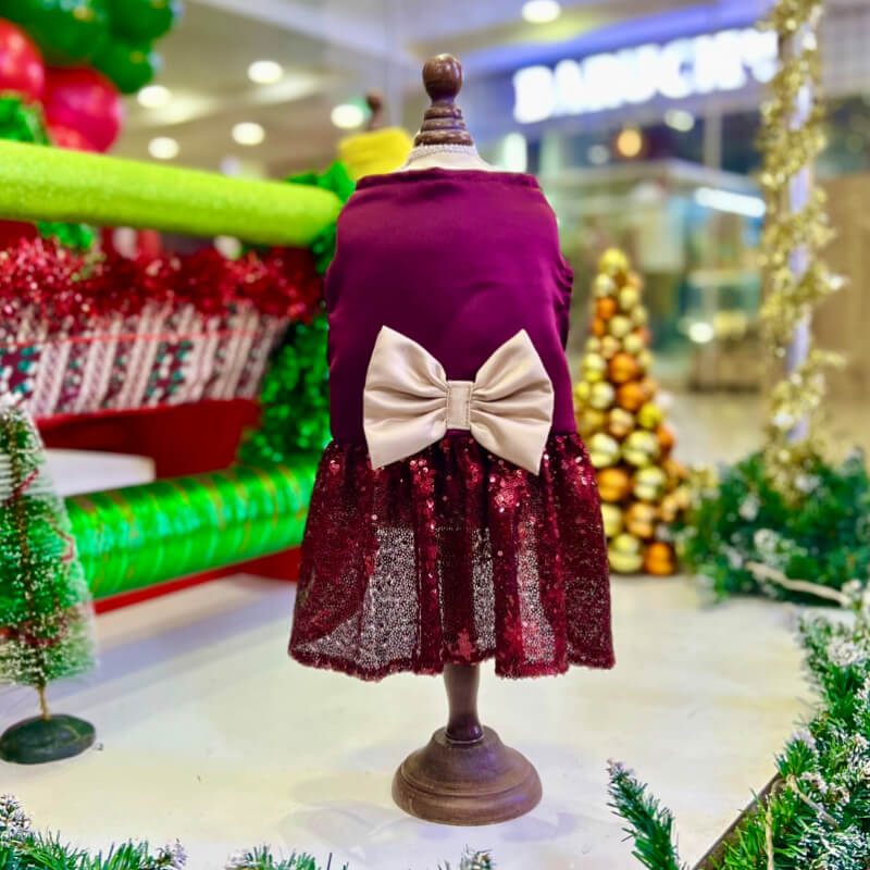 VESTIDO PODESUA ELEGANTE CONCHEVINO Y LENTEJUELA CON UN MAXI LAZO