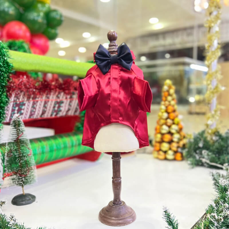 CAMISA ROJO NAVIDAD CON CORBATIN NEGRO PARA PERRITOS Y GATITOS TALLA M/L
