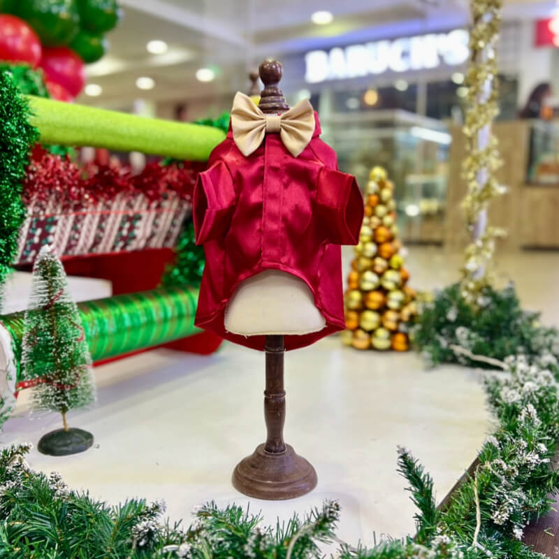 CAMISA ROJO NAVIDAD CON CORBATIN DORADO PARA PERRITOS Y GATITOS