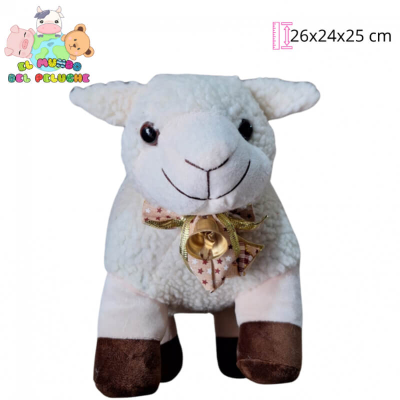 Peluche Borrego Navideño Mediano con Moño | 26x24x25 cm | El Mundo del Peluche