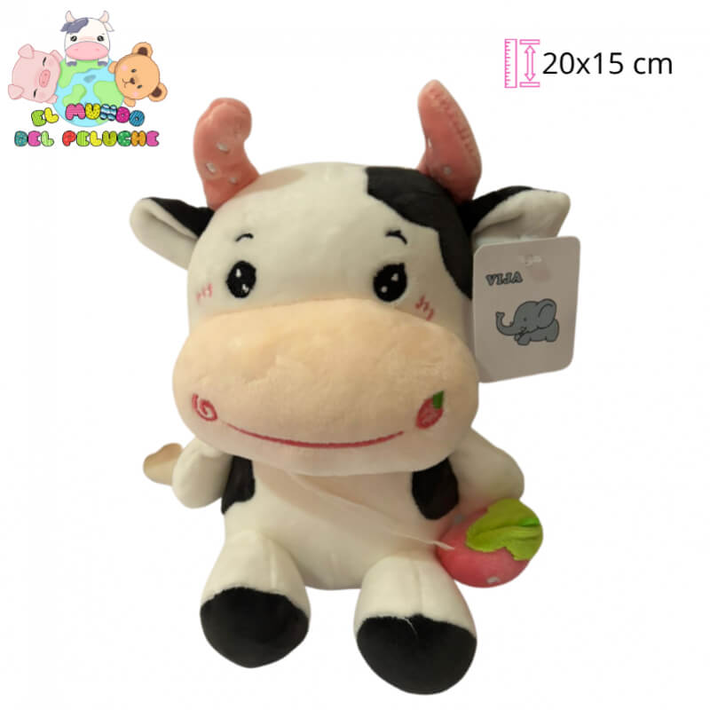 Peluche Vaca con Fresa | Suave Premium | 20x15 cm | El Mundo del Peluche