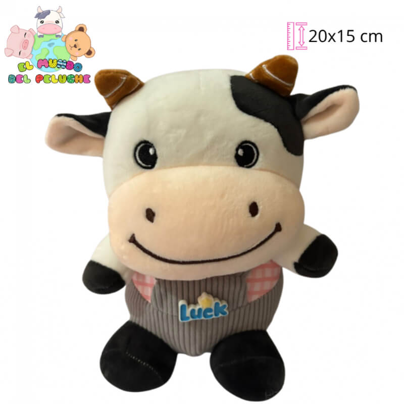 Peluche Vaca Sentada Pana | Diseño Premium con Overol | 20x15 cm | El Mundo del Peluche