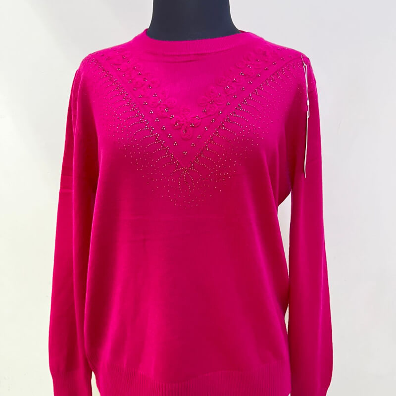 Suéter Rosa con Brillos: Tejido de Punto Suave (Tallas Grandes)