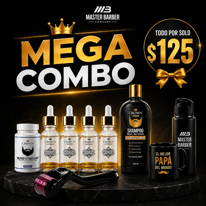 MEGA COMBO Noxidil 4 MESES + CAPSULAS+RODILLO+SHAMPOO| Minoxidil 12%| Mundo Barba
