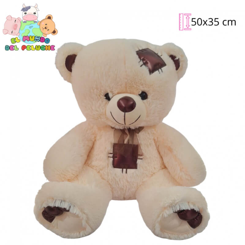 Peluche Oso Parche #3 | Patchwork Premium | 50x35 cm | El Mundo del Peluche