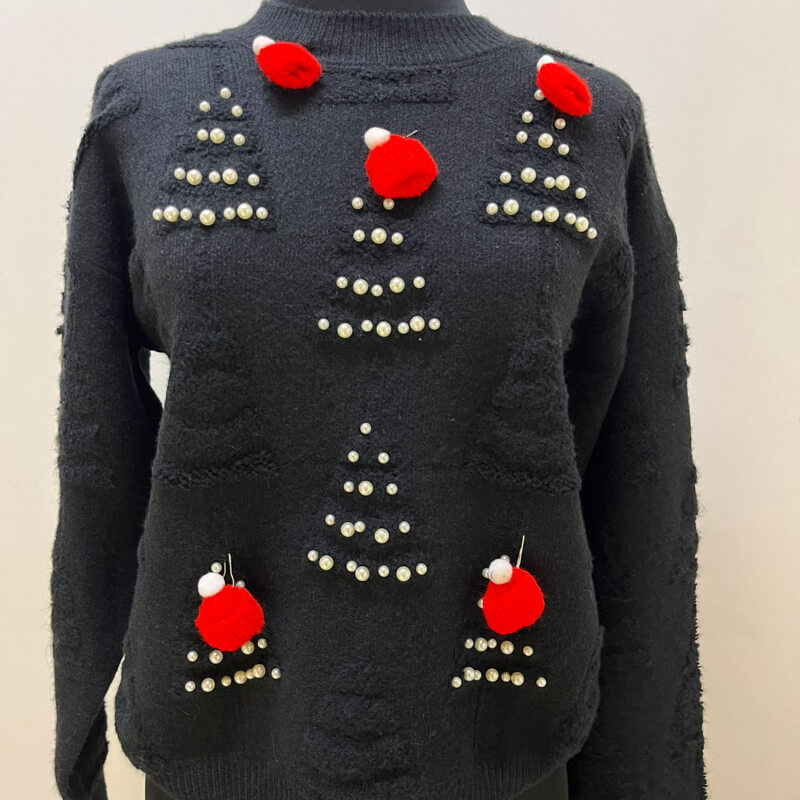 Suéter Negro Navideño con Pinos | Diseño Festivo y Elegante