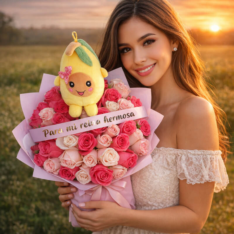 Ramo Reina Hermosa: Rosas Fucsia y Aguacate Sonriente en Ibarra
