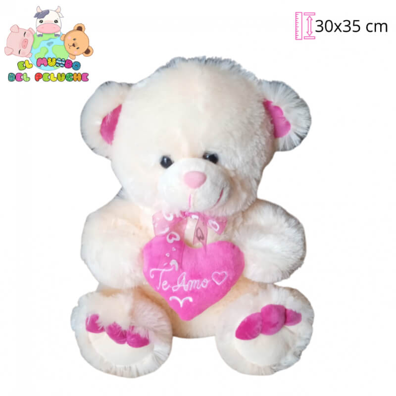 Oso de Peluche | Oso Corazón Bordado Mediano | 30 x 35 cm | El Mundo del Peluche