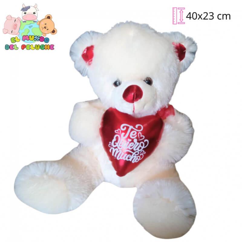 Oso de Peluche | Oso con Corazón Satín Mediano | 40 x 23 cm | El Mundo del Peluche