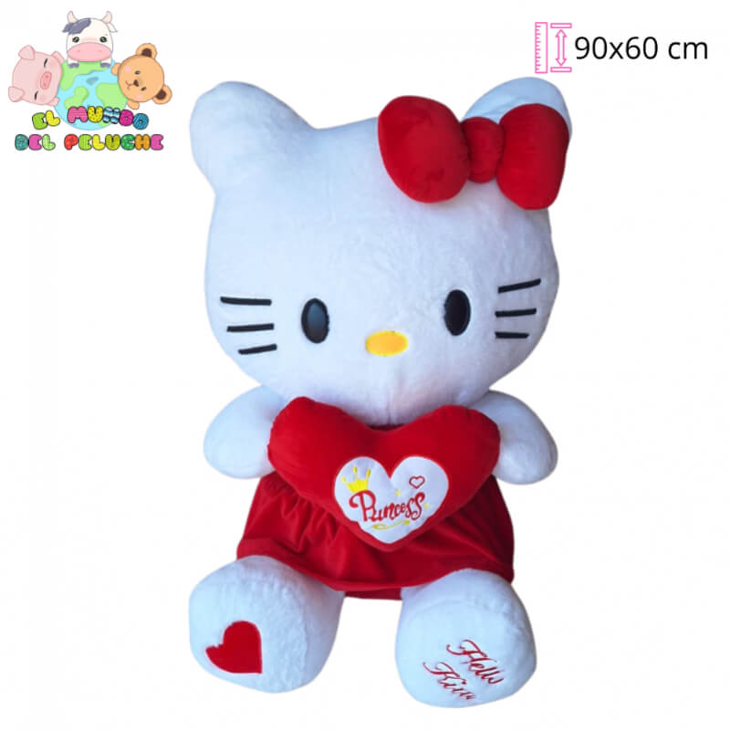 Hello Kitty Jumbo con Corazón | 90x60 cm | El Mundo del Peluche