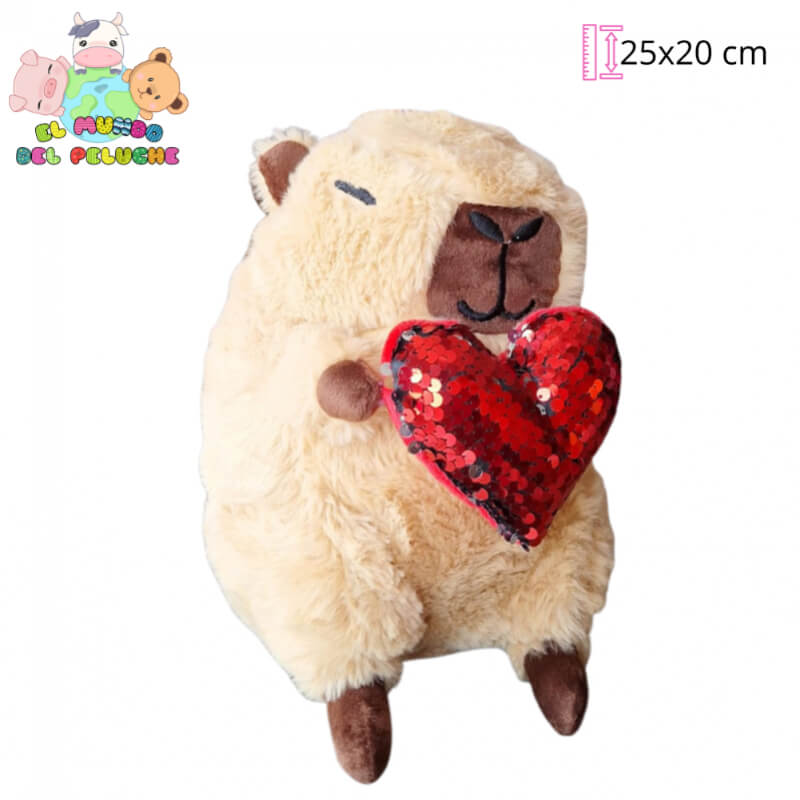 Capibara con Corazón de Lentejuela #1 | 25 x 20 cm | El Mundo del Peluche