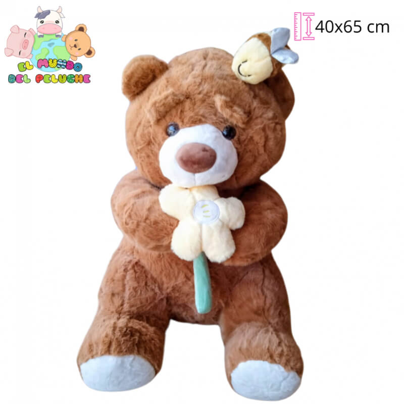Peluche Oso Mielero con Flor Importado | Diseño Romántico | 40x65 cm | El Mundo del Peluche